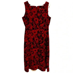 Studio 1 Petite Women’s Midi Dress Red Black Floral Sz. 14P
